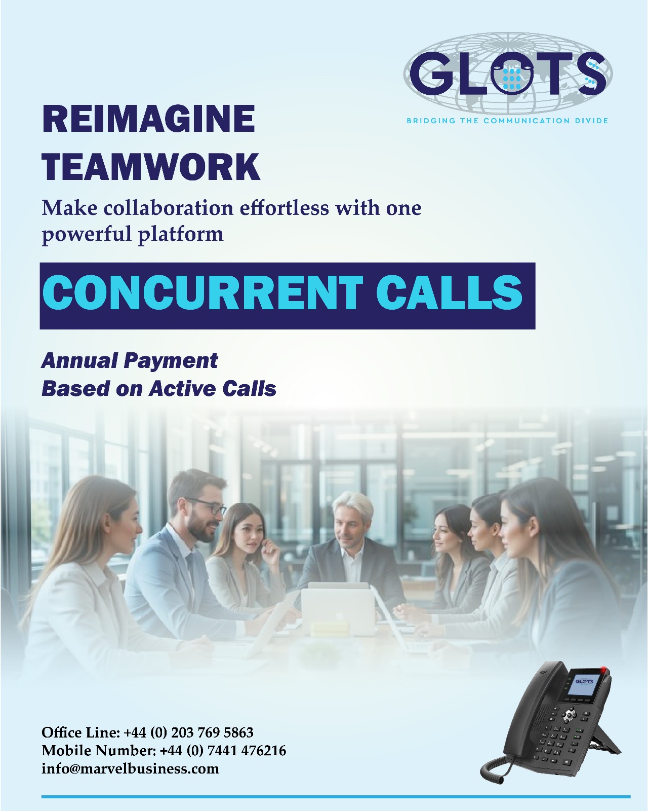 Global Operations Telephony Solutions 4Simultaneous Concurrent Calls PBX. No roaming fees..